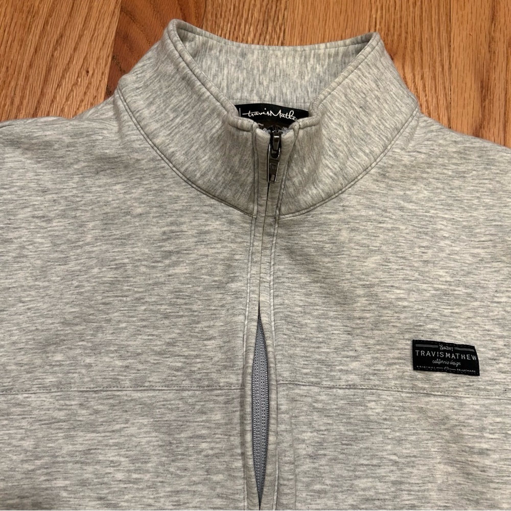 TRAVIS MATHEW Heathered Grey Full Zip Mock Neck Golf Sweatshirt Jacket Small